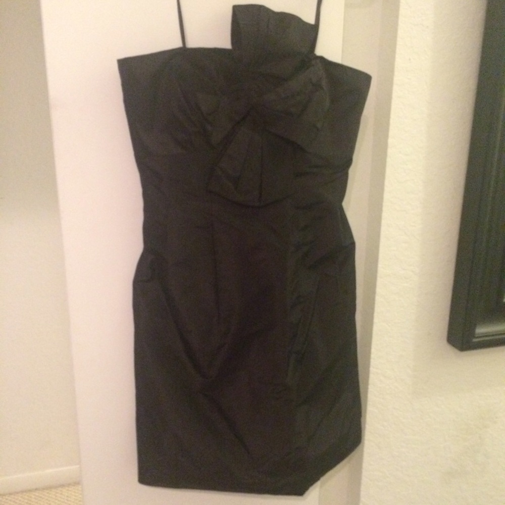 J. Crew Black Strapless Midi Dress with Bow Detail